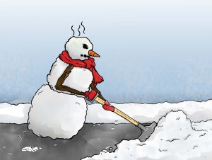 Bonhomme de neige tanné de pelleter. Illustration par Michelle Six, via DeviantArt. 